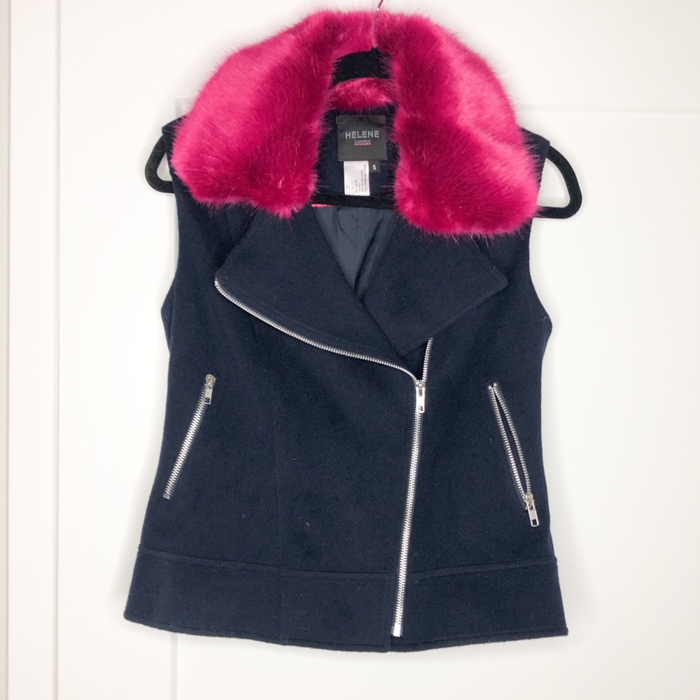 Helene of London. Pink faux fur collared vest